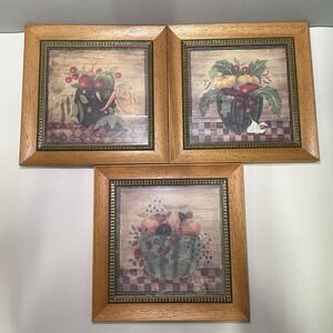 3 Vintage VALERIE EVERS WENK 'FRUIT BOWL' FRAMED 8" X 8" FRAMED ART WORK PIECES